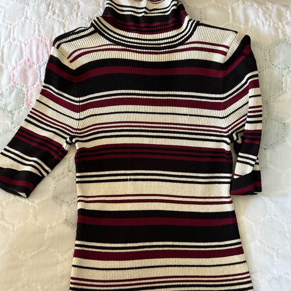 Burgundy, cream, black sweater